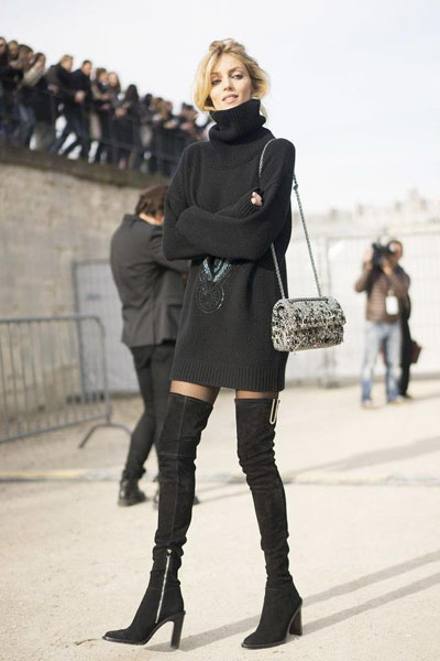 今天穿什么:毛衣裙配长靴-服装潮流搭配-服装设