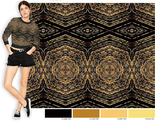 2017春夏女装图案\/花型流行:仿真金属-服装趋