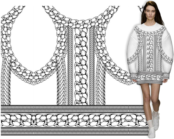 2017春夏女装图案\/花型流行:仿真金属-服装趋