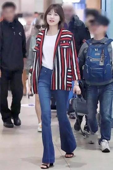 条纹不止有黑白 baby霉霉告诉你穿成彩虹才是